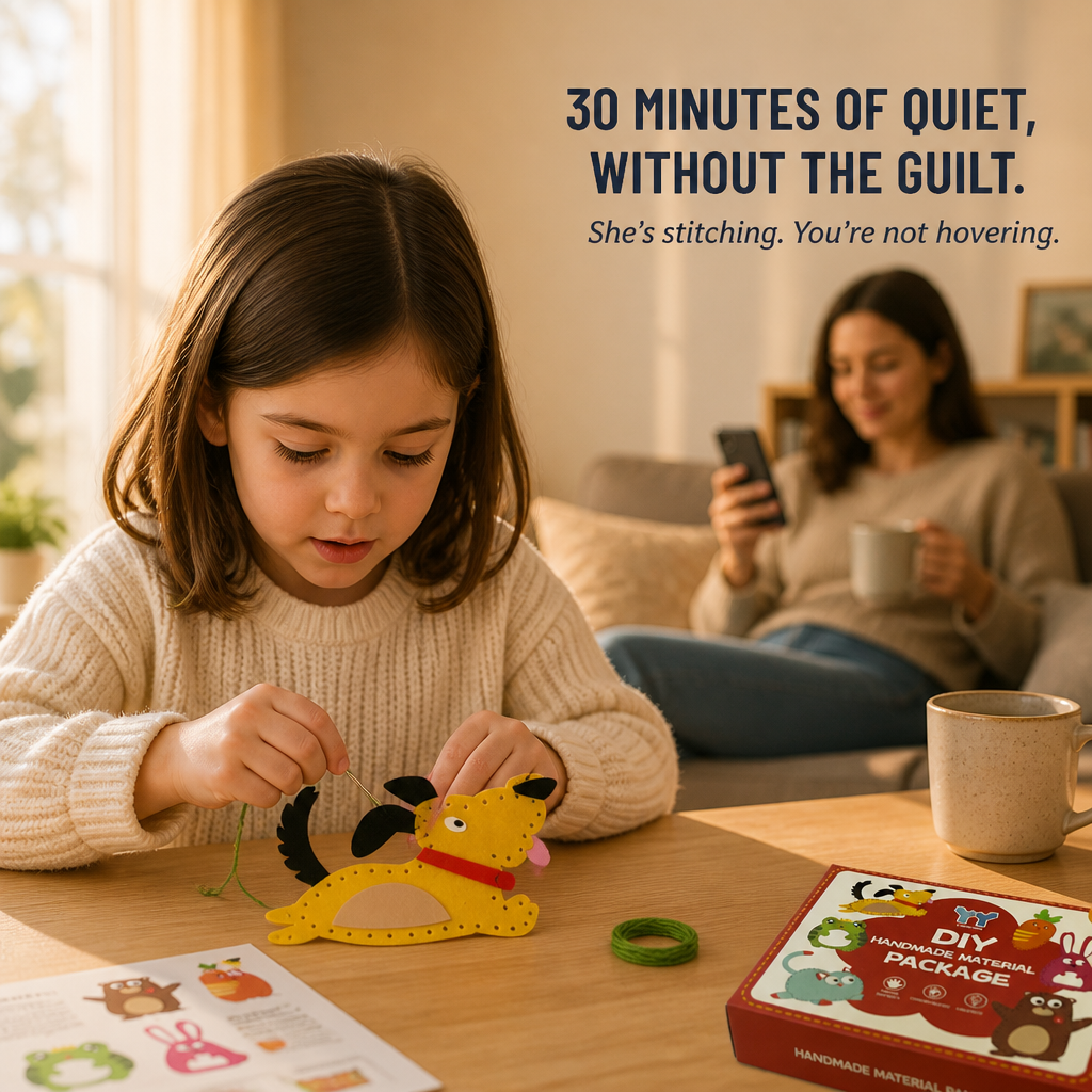 WhizKidz StitchCraft | Înlocuiește conflictele provocate de ecrane cu o concentrare calmă, implicată și practică, care durează | elesira