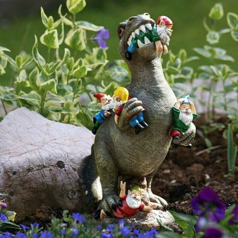 Figurină decorativă de grădină cu dinozaur din rășină, rezistentă la intemperii | elesira