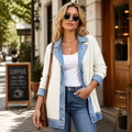 SolaceRidge – Weiche gerippte Strickjacke mit kontrastierendem Denim-Besatz | elesira
