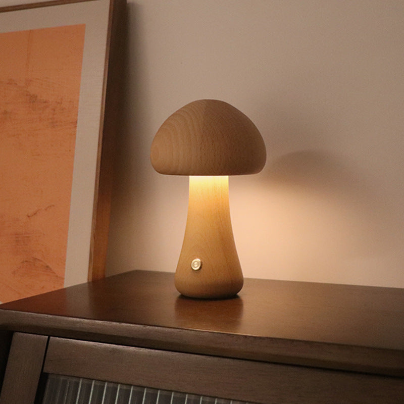 LUMONIGHT | Wooden Mushroom LED Night Light with Touch Switch | Atmospheric Lighting | Child Friendly Lamp | elesira