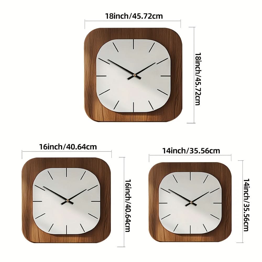 Firkantet vintageveggklokke med trefinish | elesira