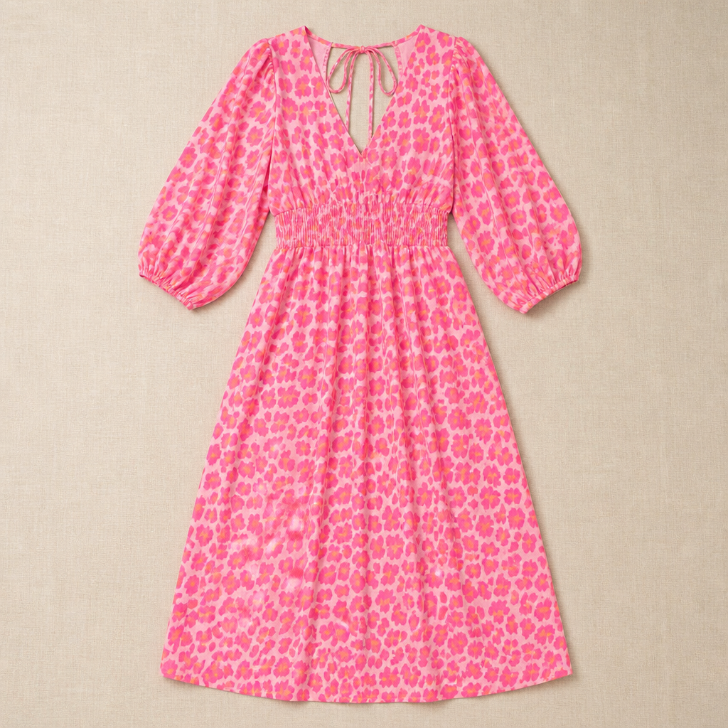 Robe midi à imprimé animalier VeloraCharm | Révélez une assurance naturelle et une coupe impeccable toute la journée | elesira
