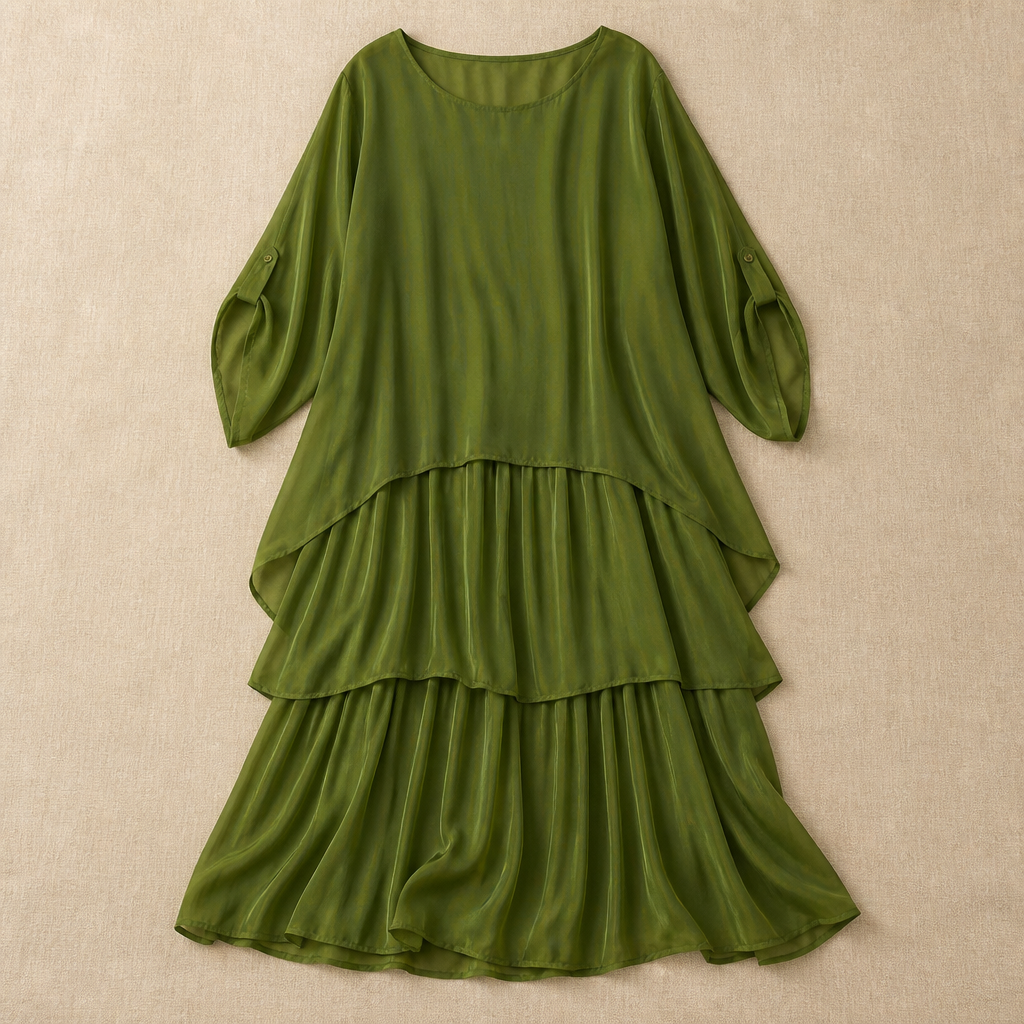 VeroLuxe – Flowy Tiered Maxi Dress with Cape Sleeves | elesira