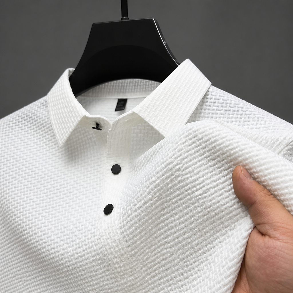 VentraBreeze – Breathable Textured Knit Polo Featuring Snap-Button Placket | elesira