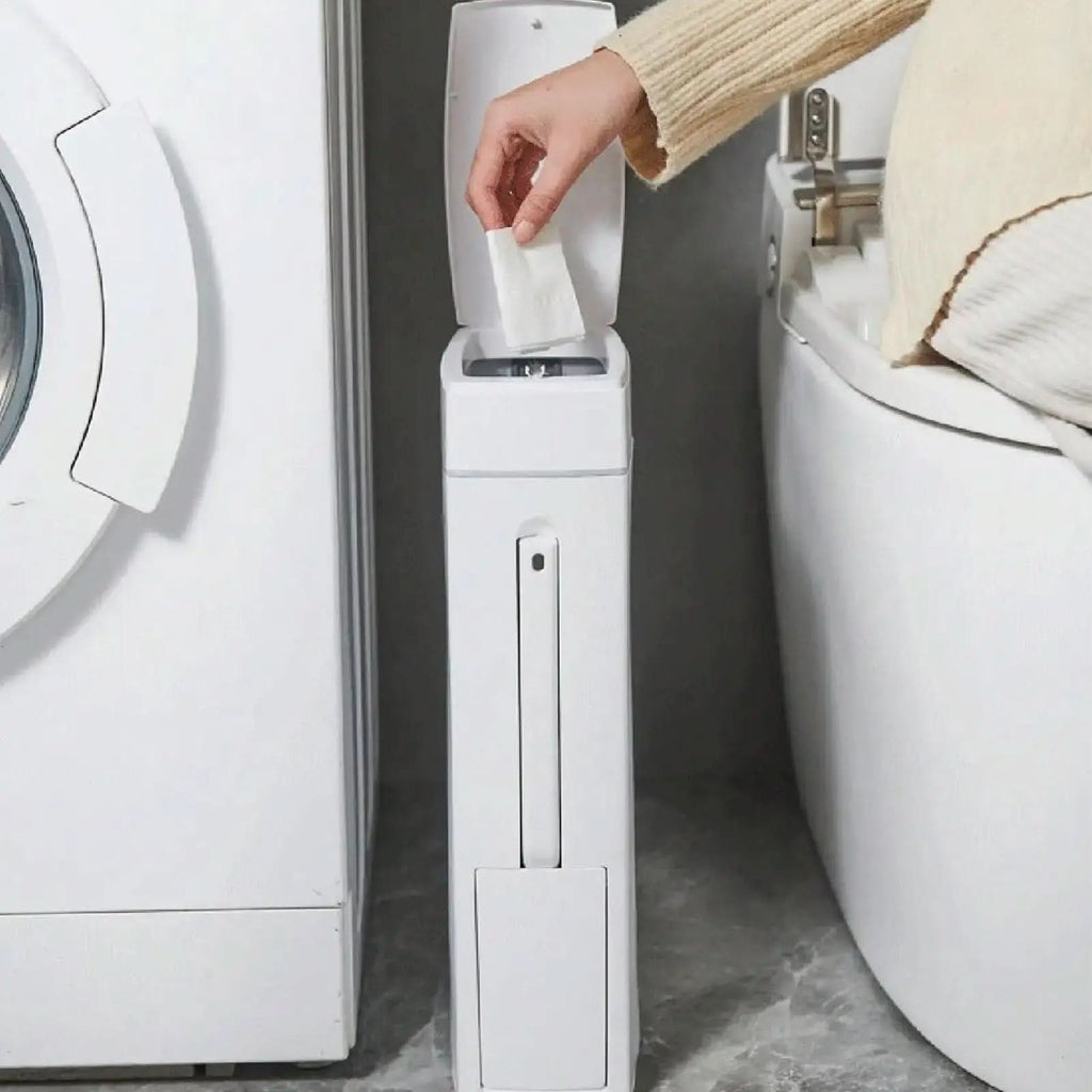 Schlanker Mülleimer mit verborgenem Toilettenbürsten-Set | elesira
