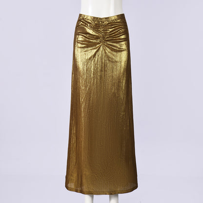 Jupe Or — Longue Plissée Taille Basse & Vibrante