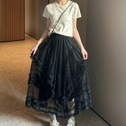 Jupe Midi Étagée Effet Fée — Taille Haute Ligne A Tulle