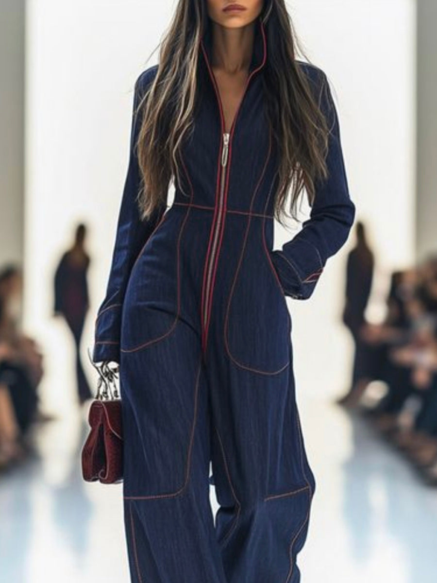 Tuta in denim a gamba larga VelaVibe | Uno stile disinvolto e inarrestabile che accompagna ogni curva | elesira