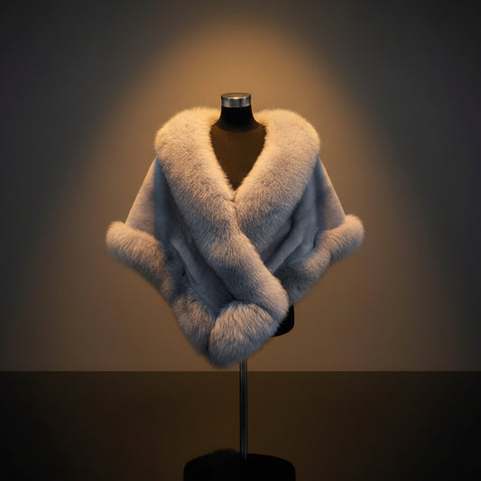 Cape châle femme en fausse fourrure effet vison & renard
