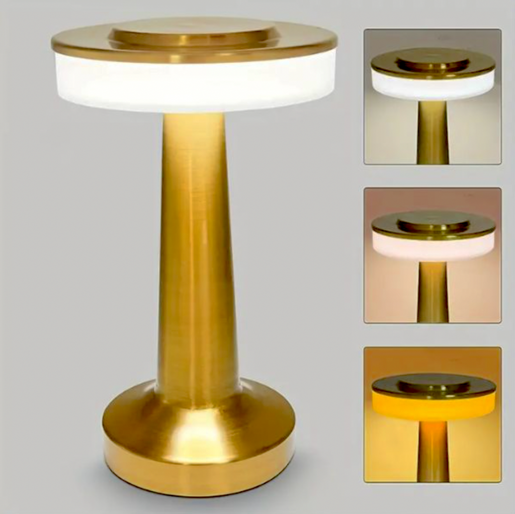 Lampe de table LED sans fil à batterie LuxeLamp - Intensité réglable par effleurement - Doré | elesira