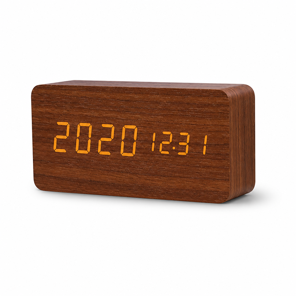 Horloge de table en bois à LED à commande vocale | elesira