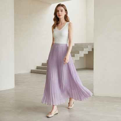 Jupe Longue Plissée en Mousseline - Taille Haute