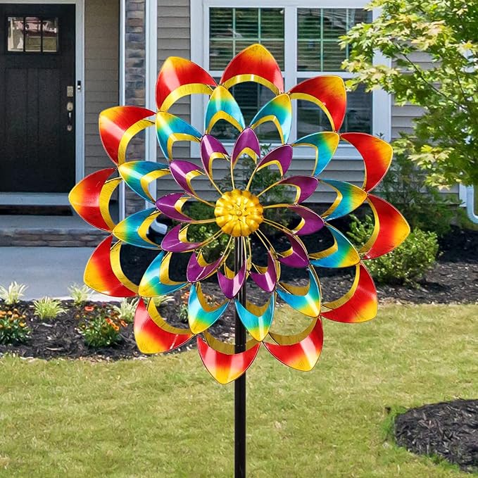 Vibrant Metal Garden Spinner - Decorative Wind Sculpture | elesira