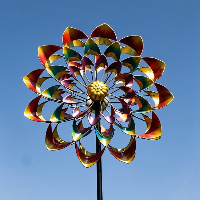 Vibrant Metal Garden Spinner - Decorative Wind Sculpture | elesira