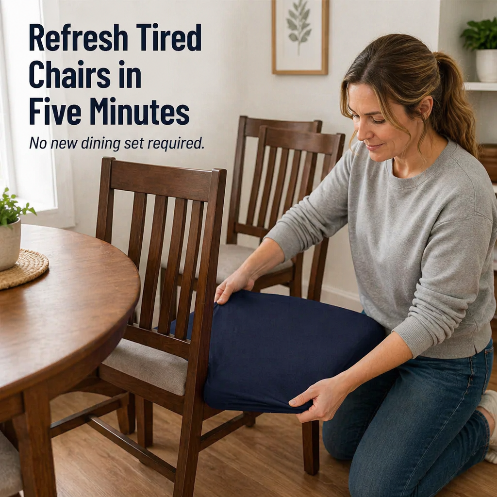 Velaria Dining Chair Seat Covers | Conceal Stains and Revive Worn Chairs in Minutes | elesira