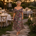 VeloraMist – Vestido de chiffon elegante, drapeado e com ombros descobertos, e saia sereia esvoaçante | elesira