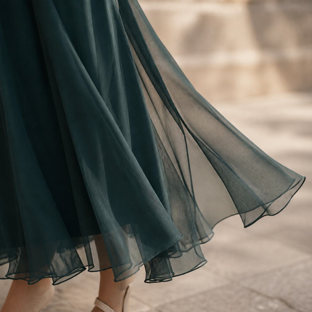 VeloraMist – Vestido de chiffon elegante, drapeado e com ombros descobertos, e saia sereia esvoaçante | elesira