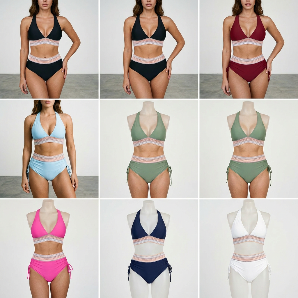 VioraShape – Modelujący zestaw bikini z wysokim stanem i dzianinowymi pasami w zygzaki | elesira