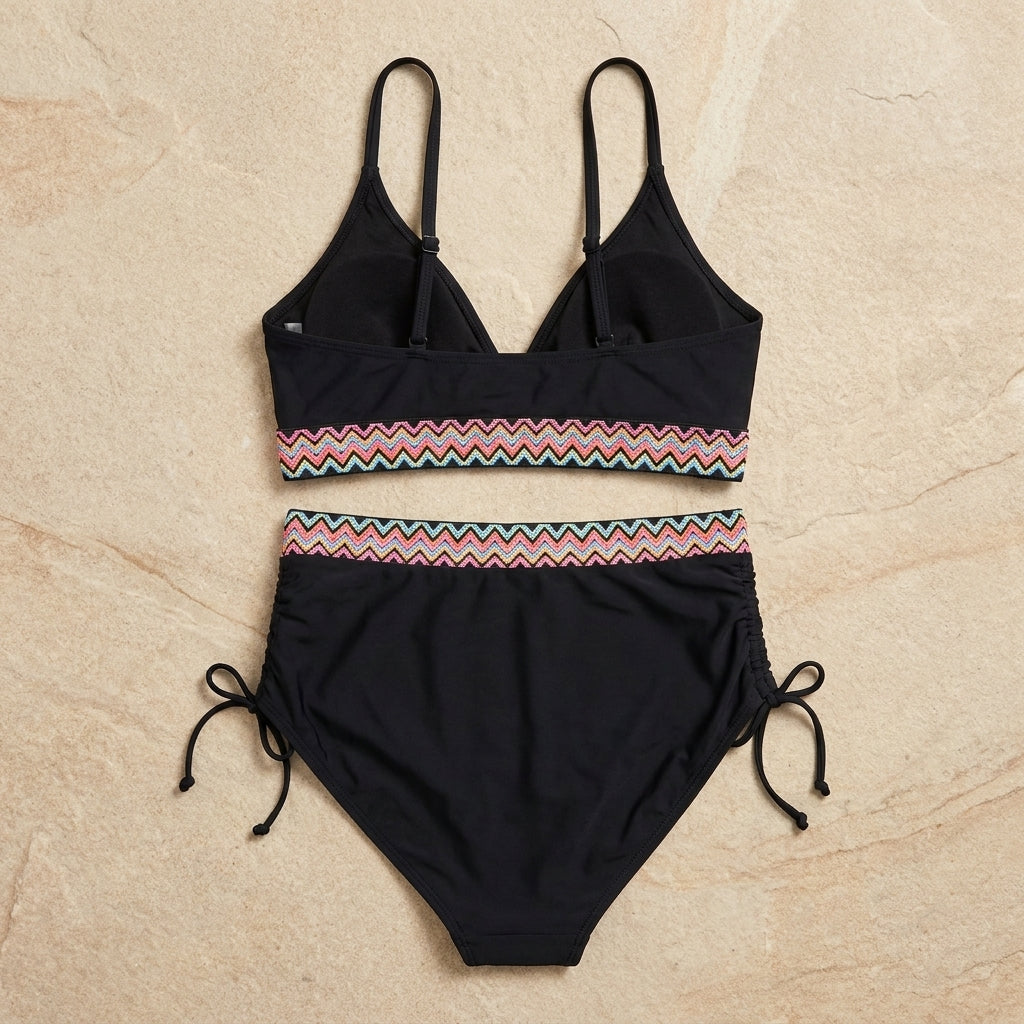 VioraShape – Modelujący zestaw bikini z wysokim stanem i dzianinowymi pasami w zygzaki | elesira