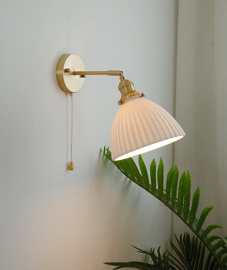 Handemade Ceramic Wall Light in Pleated Cup Shape - Bulb Included | elesira