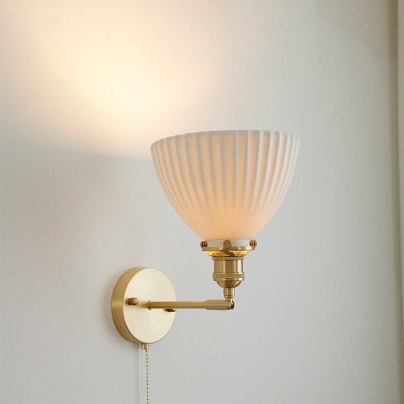 Handemade Ceramic Wall Light in Pleated Cup Shape - Bulb Included | elesira