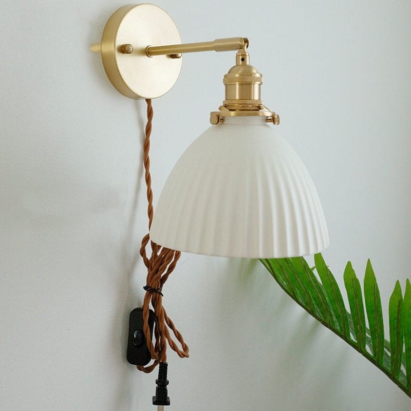 Handemade Ceramic Wall Light in Pleated Cup Shape - Bulb Included | elesira