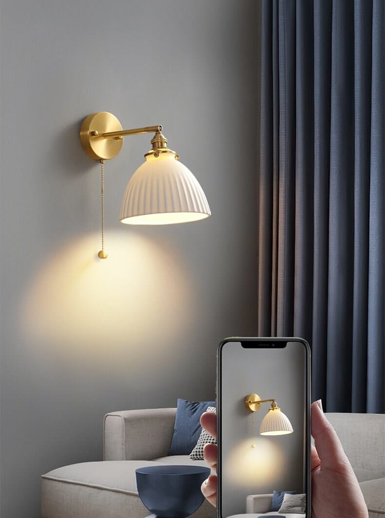 Handemade Ceramic Wall Light in Pleated Cup Shape - Bulb Included | elesira