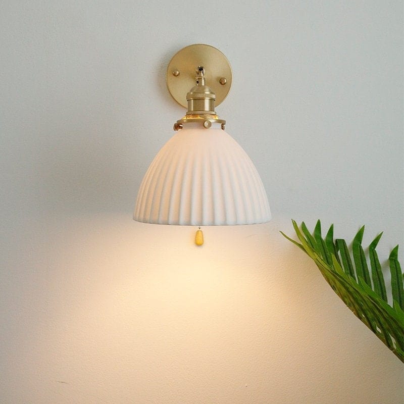 Handemade Ceramic Wall Light in Pleated Cup Shape - Bulb Included | elesira