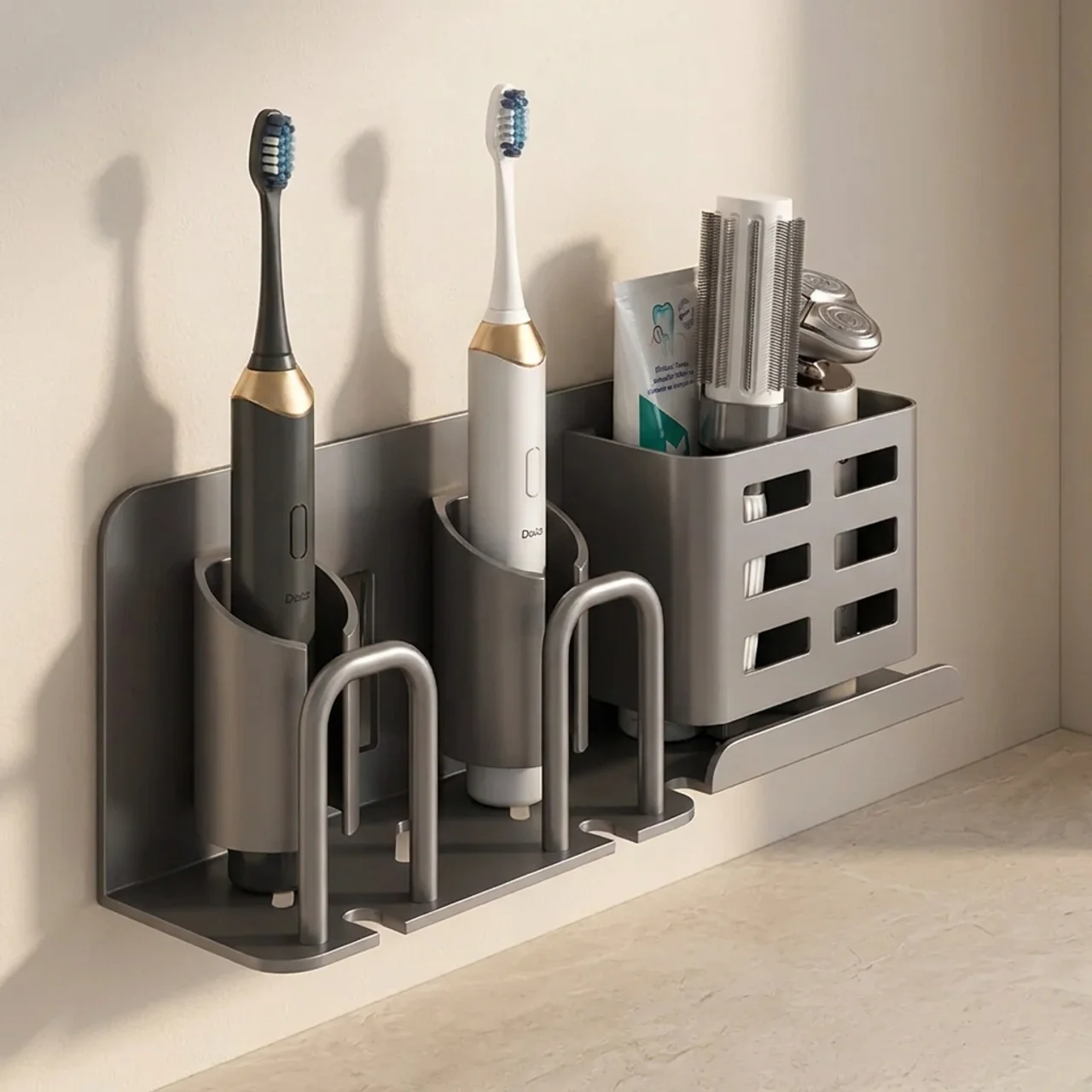 Sleek Wall-Mounted Toothbrush Organizer with Drainage Design | elesira