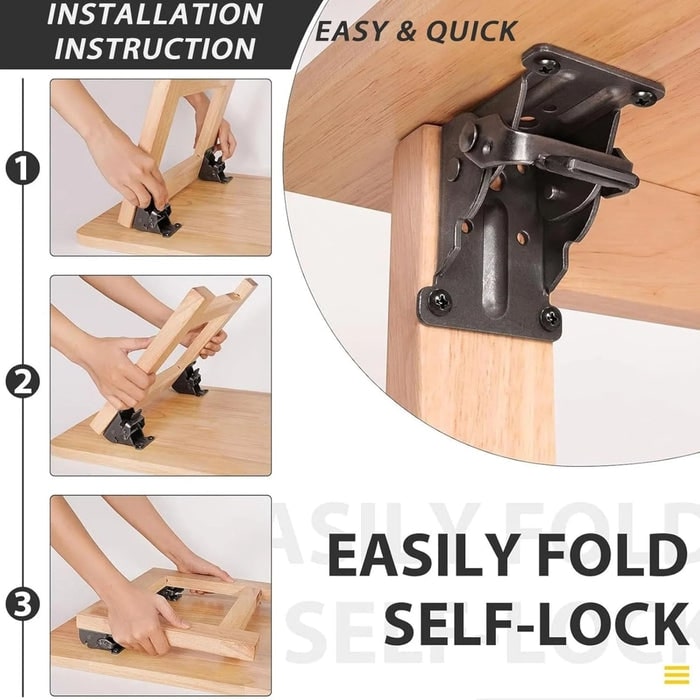 Space-Saving Steel Hinges - Foldable Bracket Set for Table & Cabinet (4 Pieces) | elesira