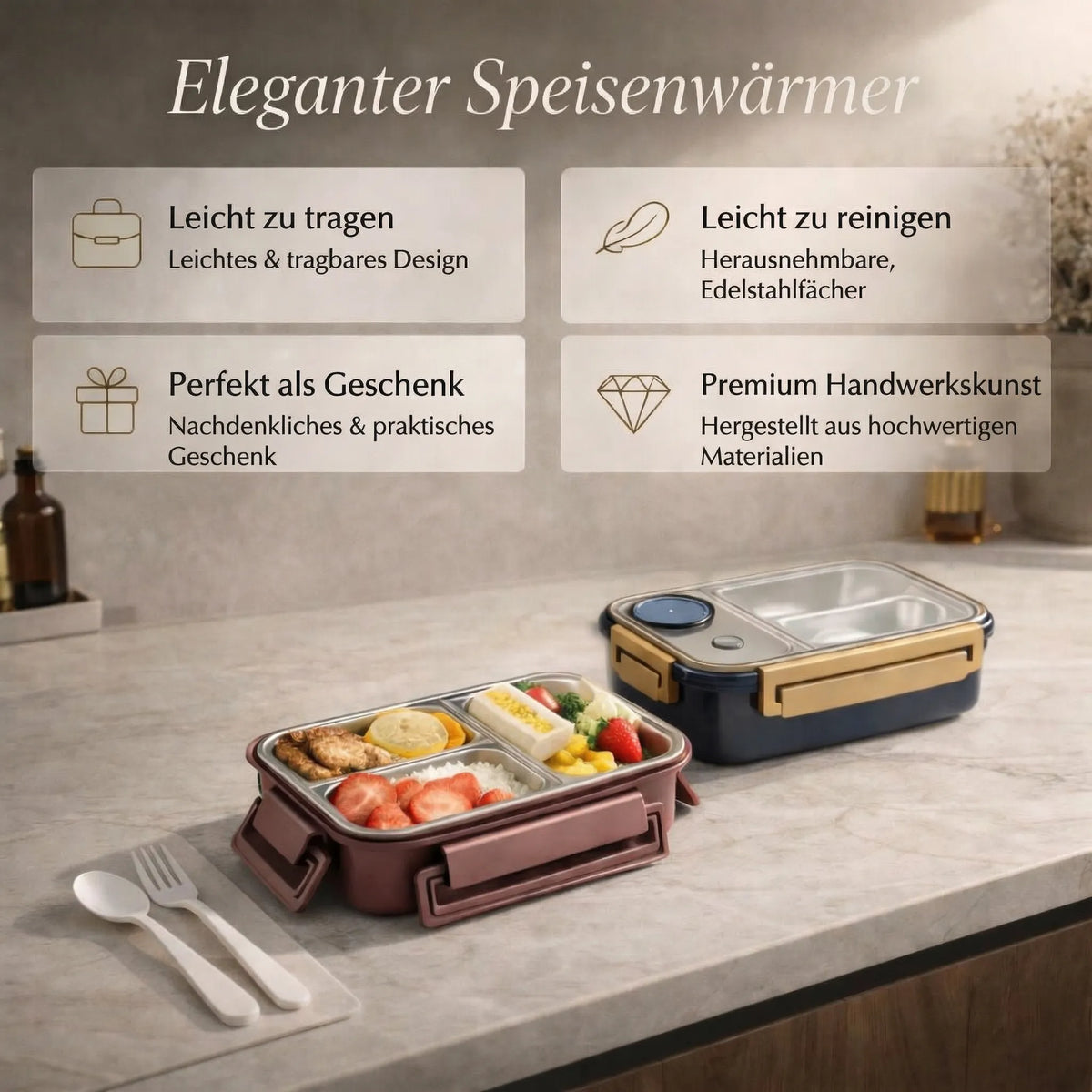 SmartSeal - nerezový obědový box s přihrádkami | elesira