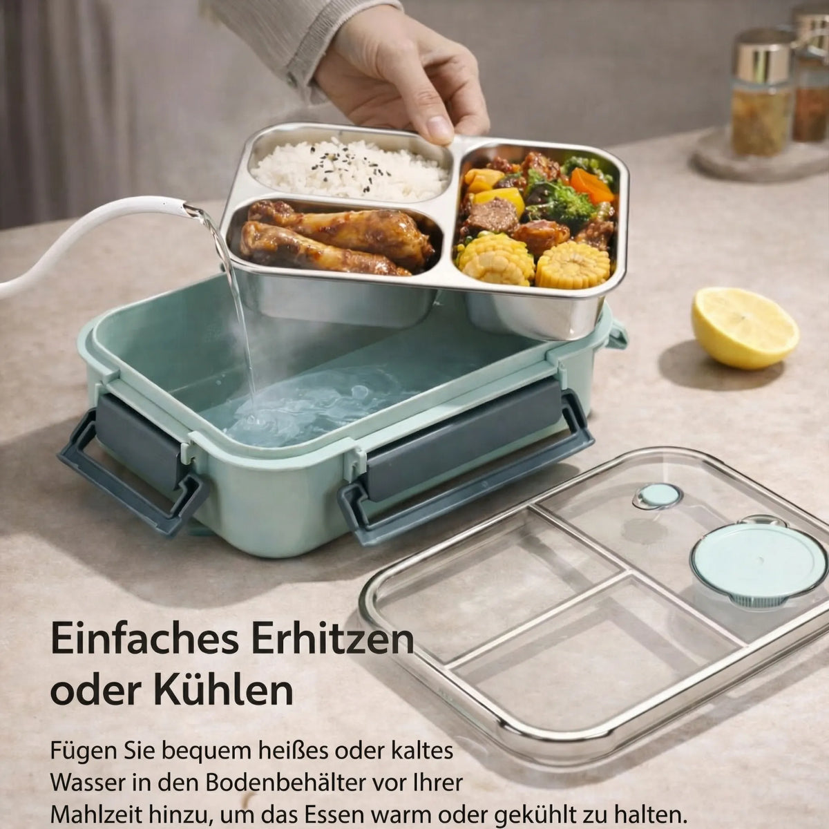 SmartSeal-madbeholder - madkasse i rustfrit stål med rumdelere | elesira