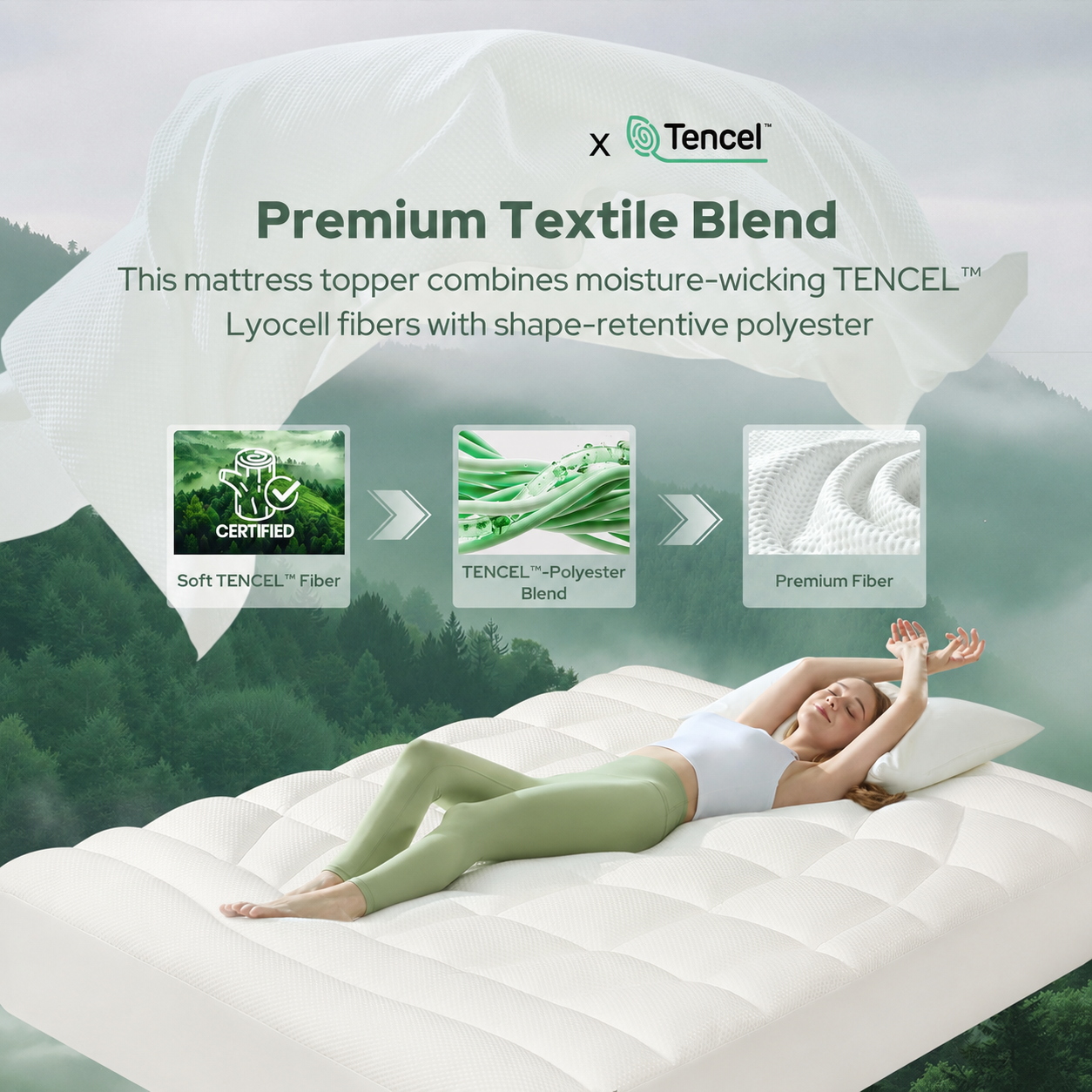 Komfortabel overmadrass i queen size med blanding av Tencel-lyocell for kjølig søvn – Elesira
