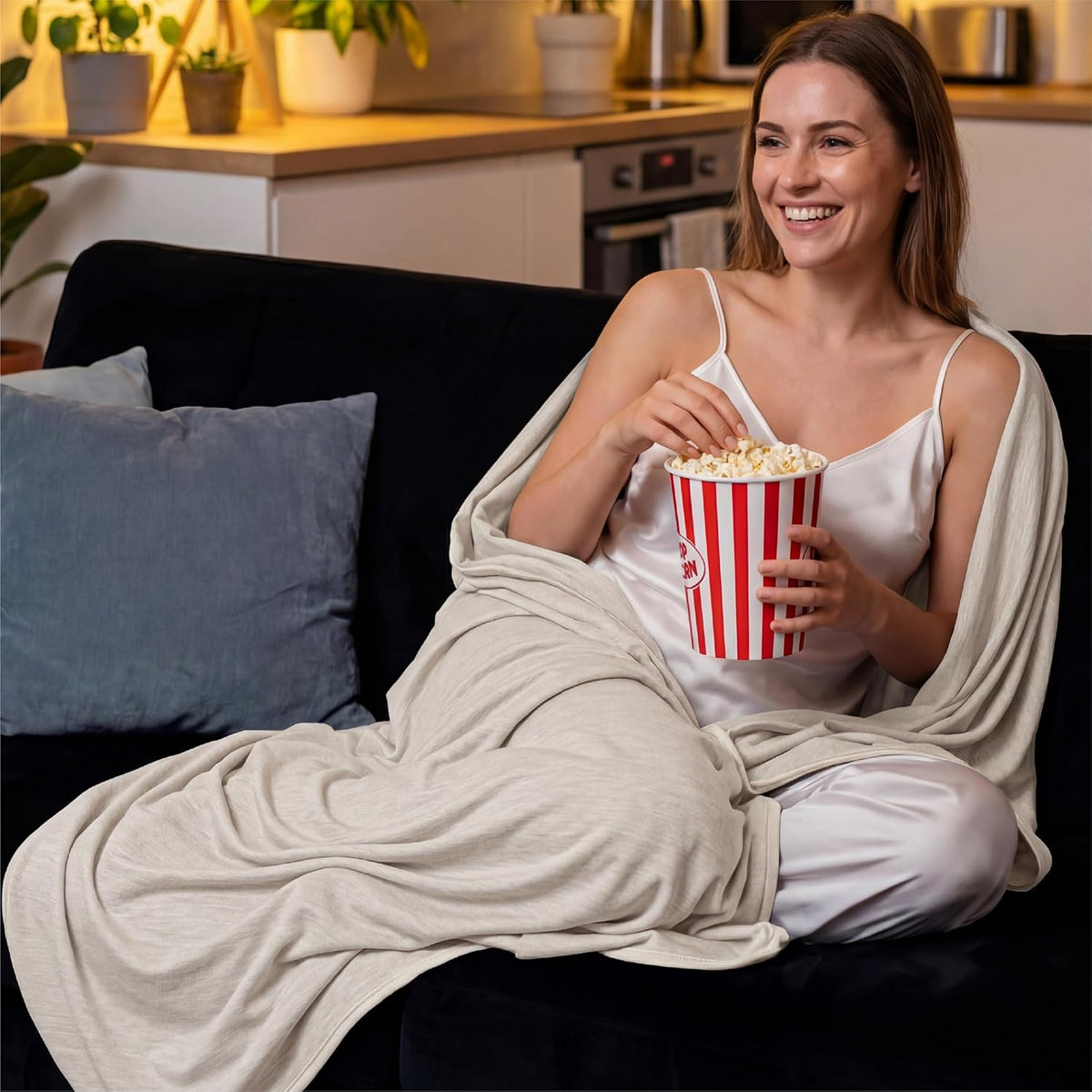 Cozy Comfort-kølende tæppe i bambusviskose til personer, der har det varmt om natten, og til rejser – Elesira