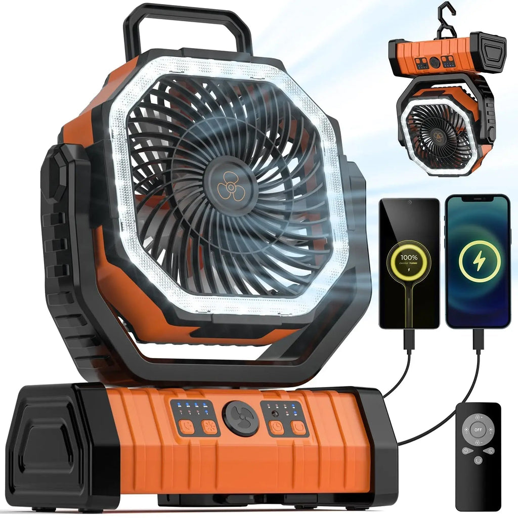 Ventilateur de camping polyvalent de 20000mAh avec éclairage et batterie externe | elesira