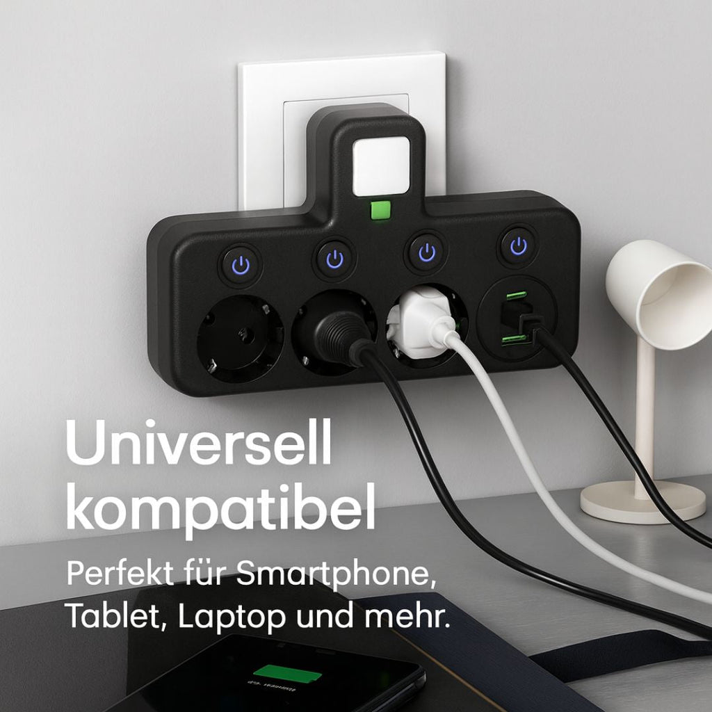 Chytrá prodlužovací zásuvka s USB porty a vypínačem - nabíjejte více zařízení | elesira