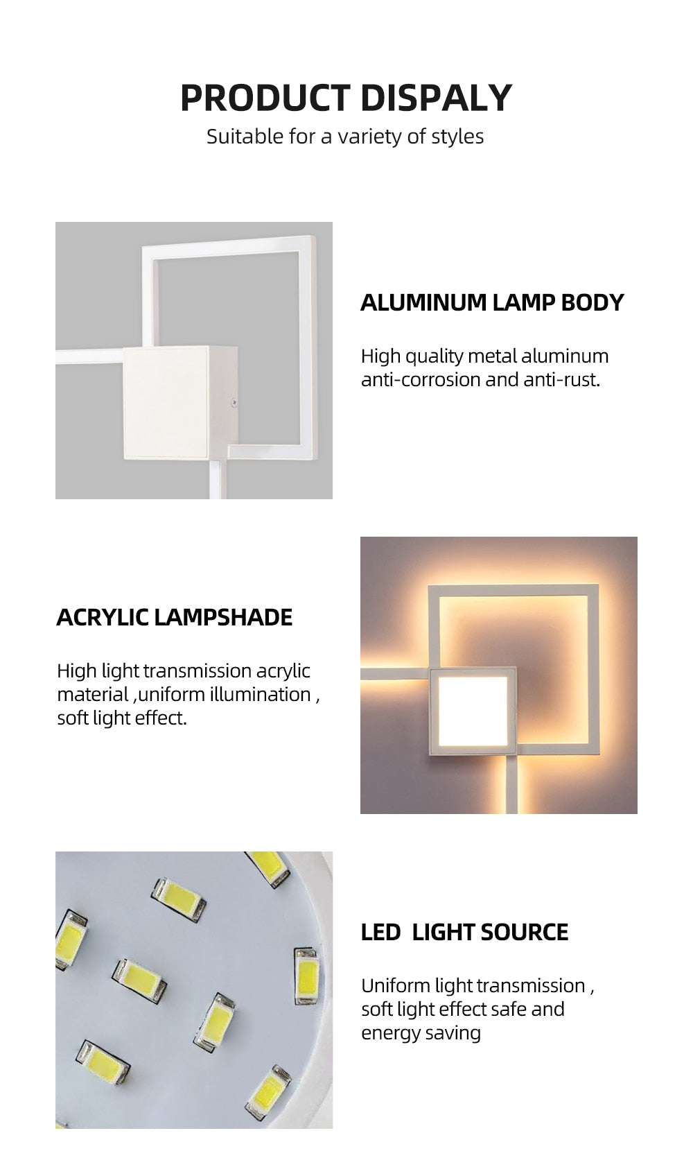 Lampada decorativa da parete quadrata bianconera | elesira