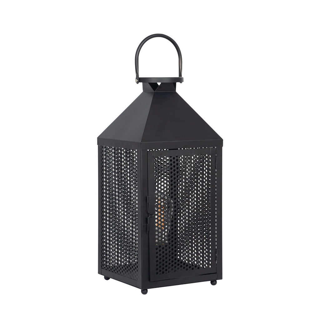 Heathfield Matt Black Punched Lantern Table Lamp | elesira