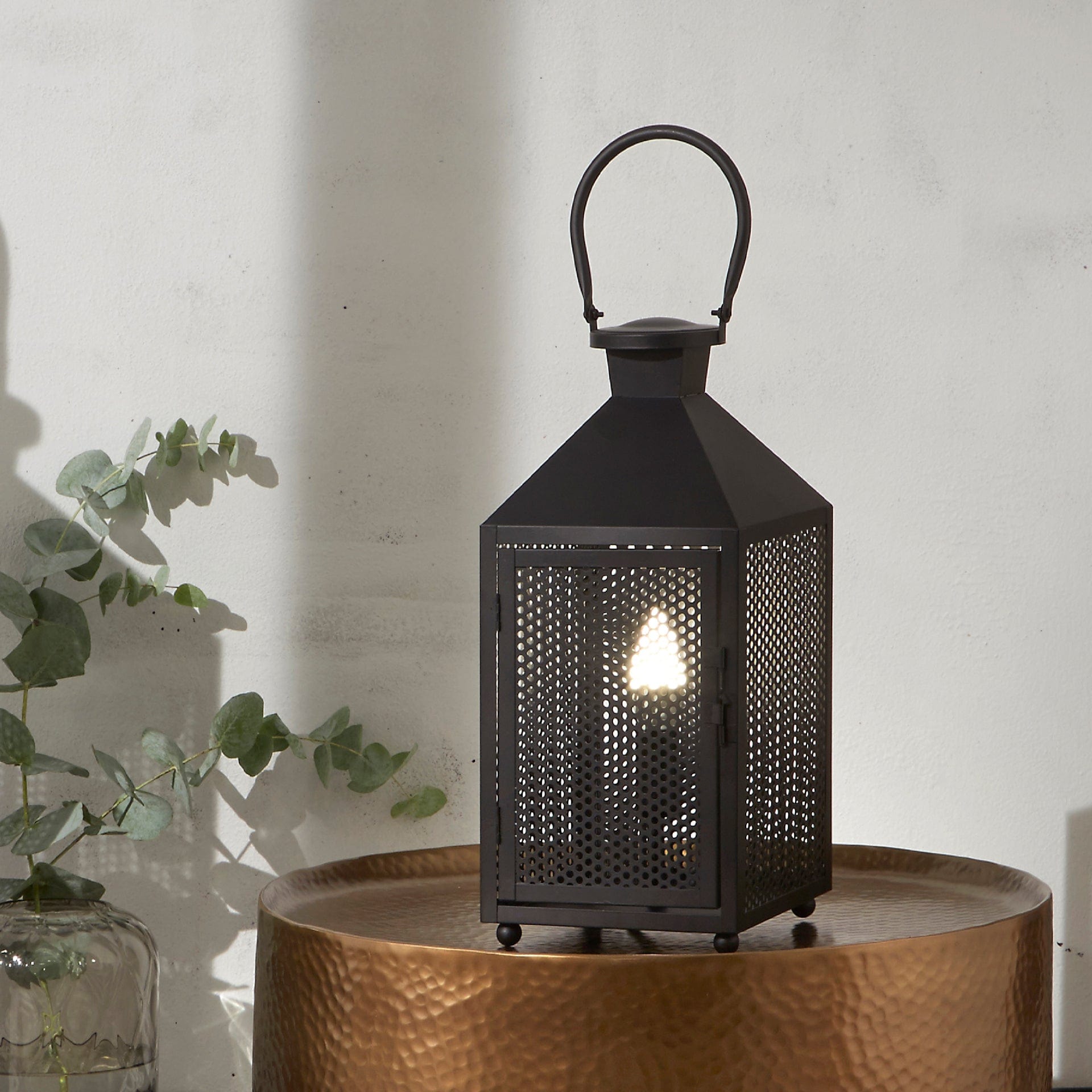 Heathfield Matt Black Punched Lantern Table Lamp | elesira