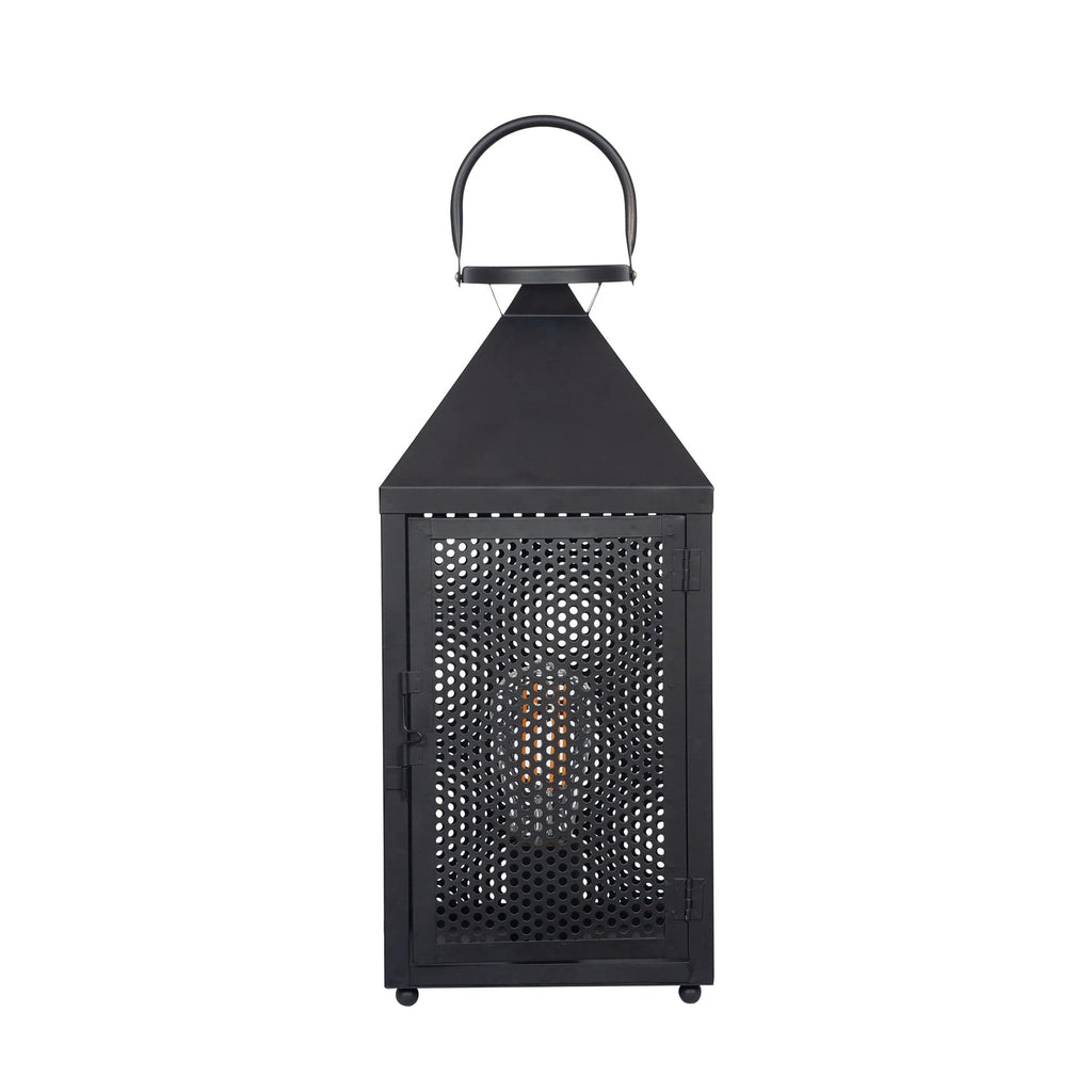 Heathfield Matt Black Punched Lantern Table Lamp | elesira