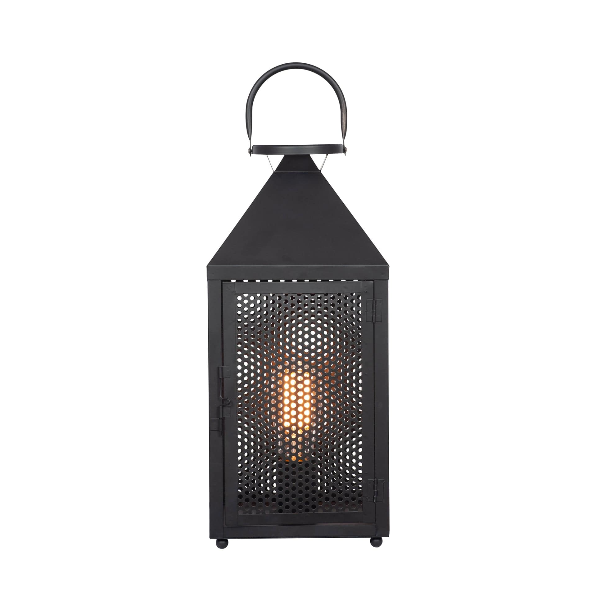 Heathfield Matt Black Punched Lantern Table Lamp | elesira