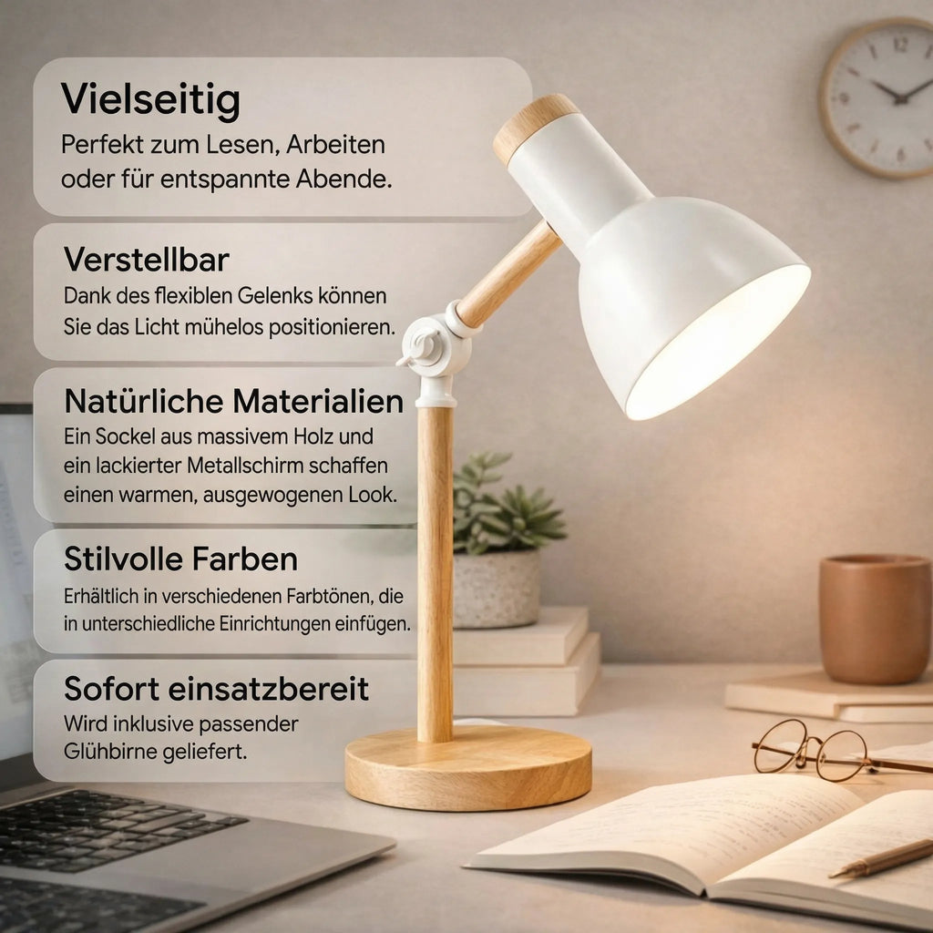 Wooden Desk Lamp - Adjustable Lighting for Any Space | elesira