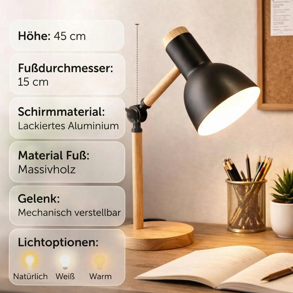 Wooden Desk Lamp - Adjustable Lighting for Any Space | elesira