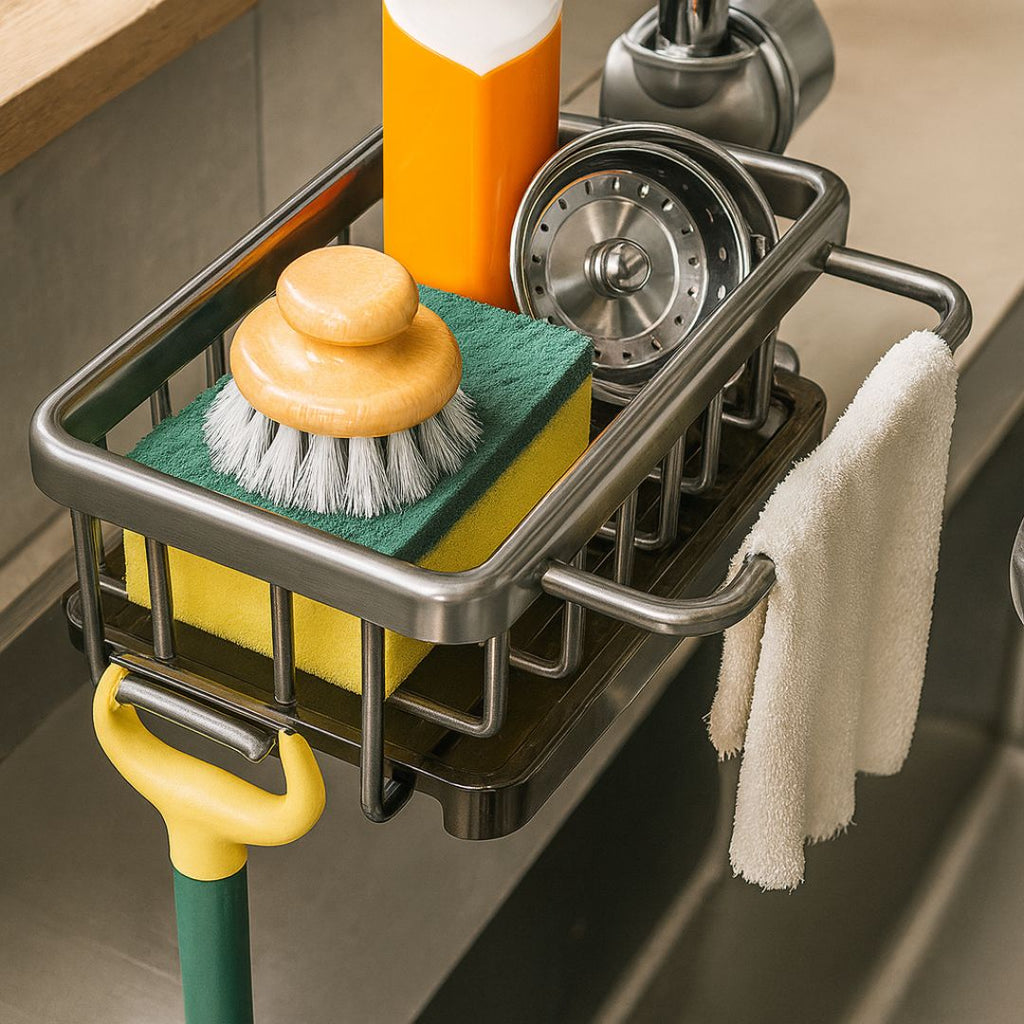Organizer intelligente per lavello - elegante soluzione nera e argentata | elesira