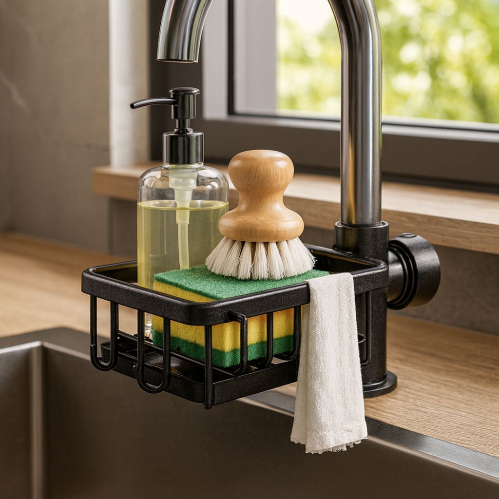 Organizer intelligente per lavello - elegante soluzione nera e argentata | elesira