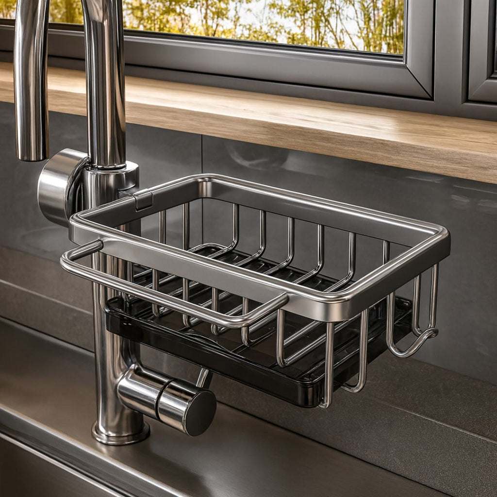 Organizer intelligente per lavello - elegante soluzione nera e argentata | elesira